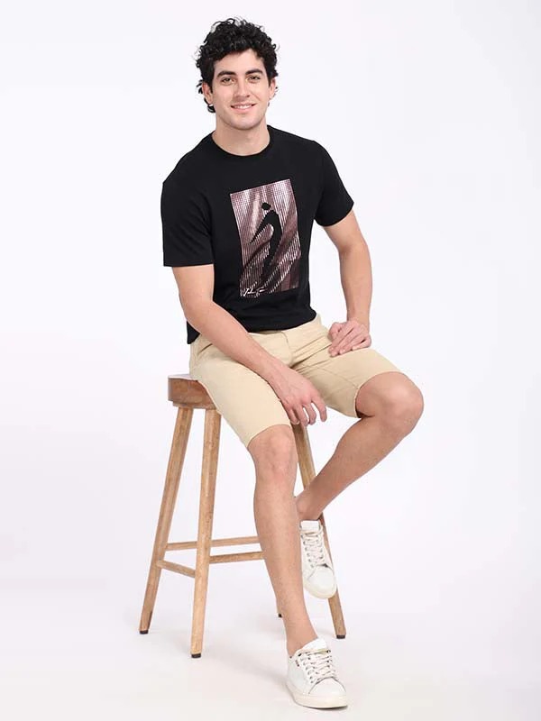 Indian Terrain Men's Half Sleeve Regular Fit Black Round Neck T-Shirt